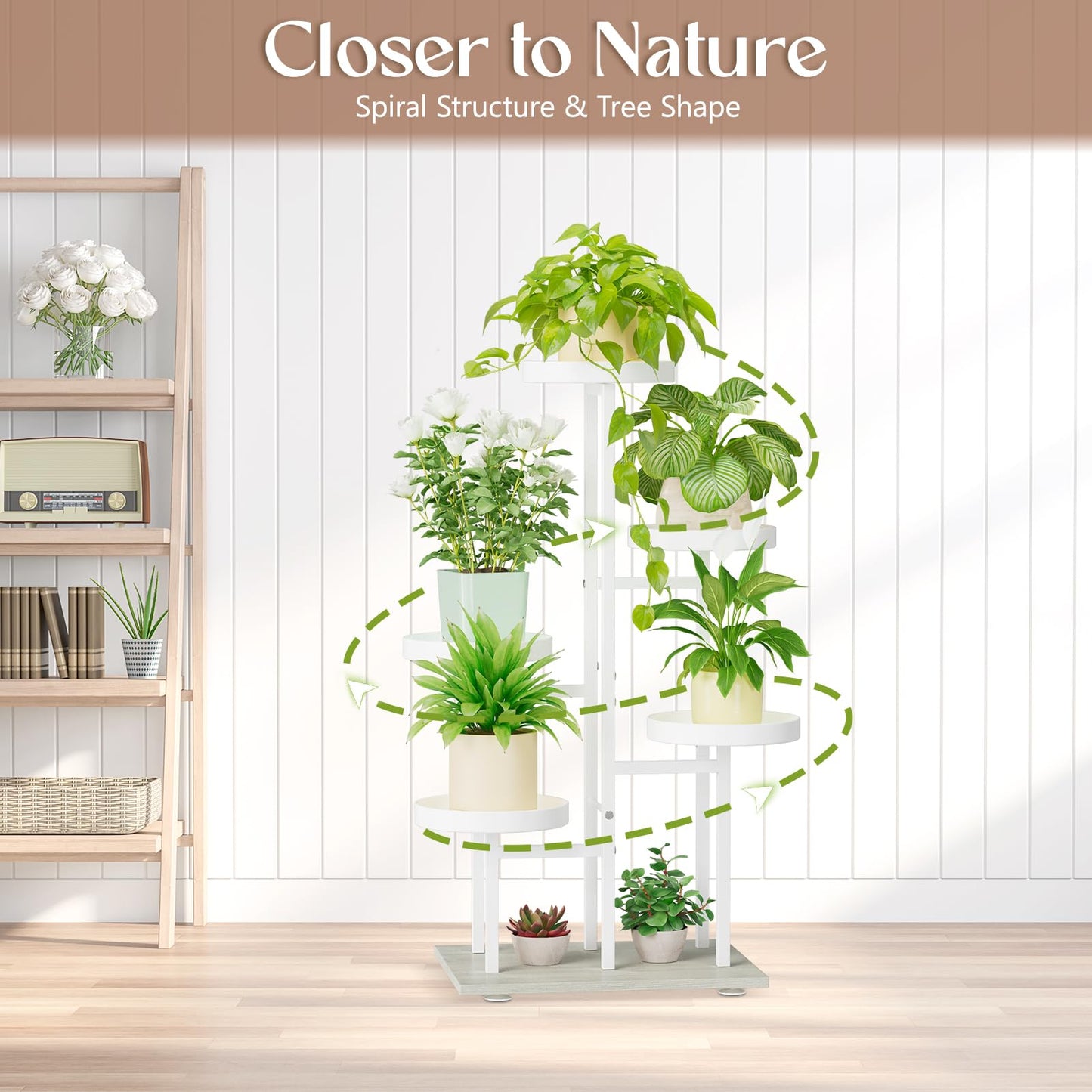 iDavosic.ly 5 Tier Plant Stand Indoor, Tiered Corner Flower Holder Shelf Outdoor, Metal Tall Orchid Display Rack for Patio Porch Garden Balcony Office Living Room, Space Saving, White