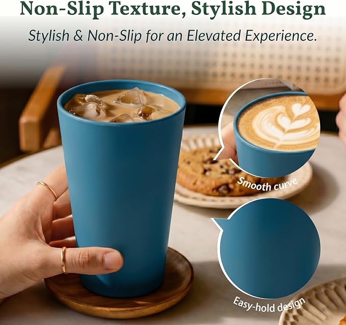 Homienly Reusable Plastic Cups - Wheat Straw Unbreakable Drinking Glasses & Water Glasses | Multi-Color Stackable Plastic Cups, Dishwasher Safe | Glassware & Cup Sets for Kitchen (20 oz 8-Pack)