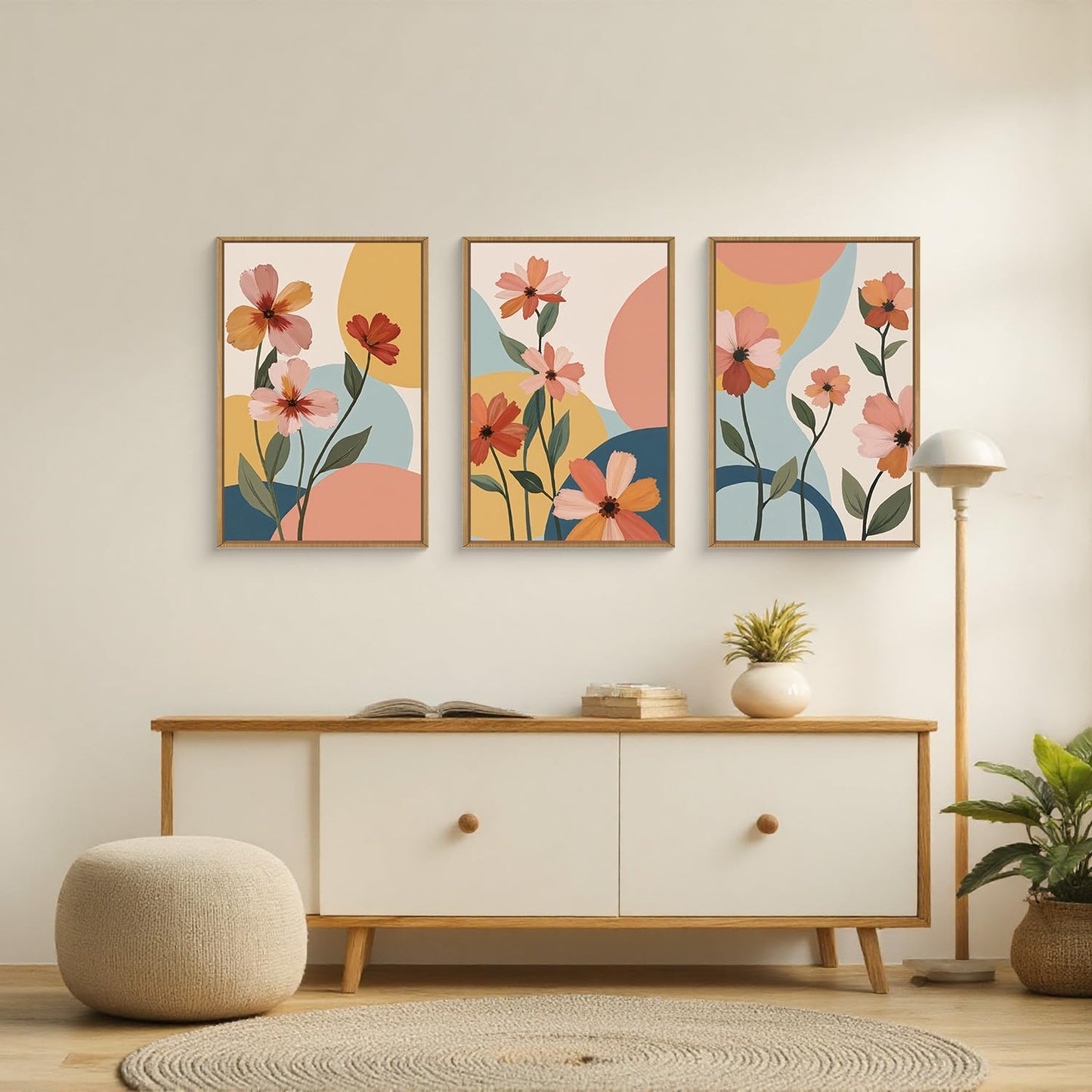 FWIEXA Boho Floral Canvas Wall Art,Pink Flower Pictures Wall Decor,Modern Orange Flowers Wall Art,Abstract Plant Botanical Art Print,Wildflower Bohemian Artwork for Bedroom Rustic Farmhouse 16x24''x3