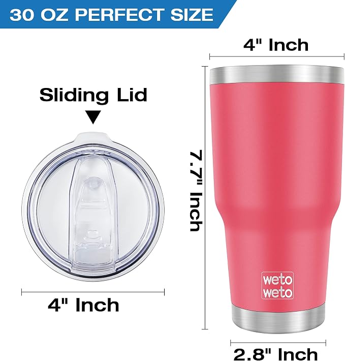 WETOWETO 30oz Tumbler, Stainless Steel Vacuum Insulated Water Coffee Tumbler Cup, Double Wall Powder Coated Spill-Proof Travel Mug Thermal Cup for Home Outdoor (Watermelon Red, 1 Pack)