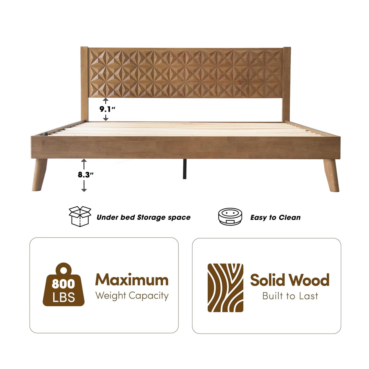King Size Platform Bed Frame with Headboard & Footboard, 12 Stable Slats with Center Metal Legs, Easy Assembly, Noise-Free & Slip-Free Design, No Box Spring Needed, Barnwood Finish UPK-30