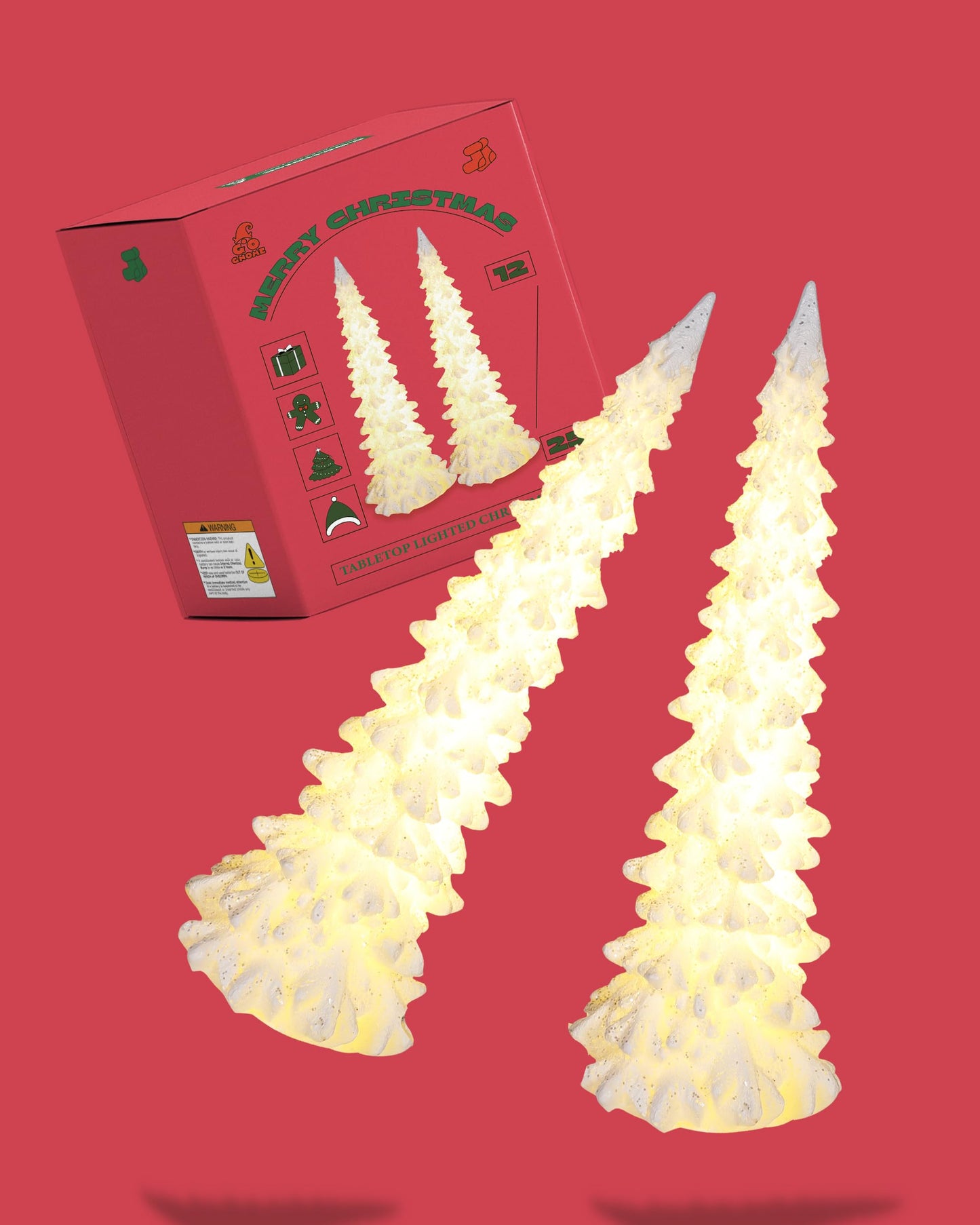 GoGnome 2-Pack Tabletop Christmas Tree with Lights - 8.3'' Resin Battery Operated White Christmas Tree - Light Up Christmas Decor Indoor Christmas Decorations (Trees)