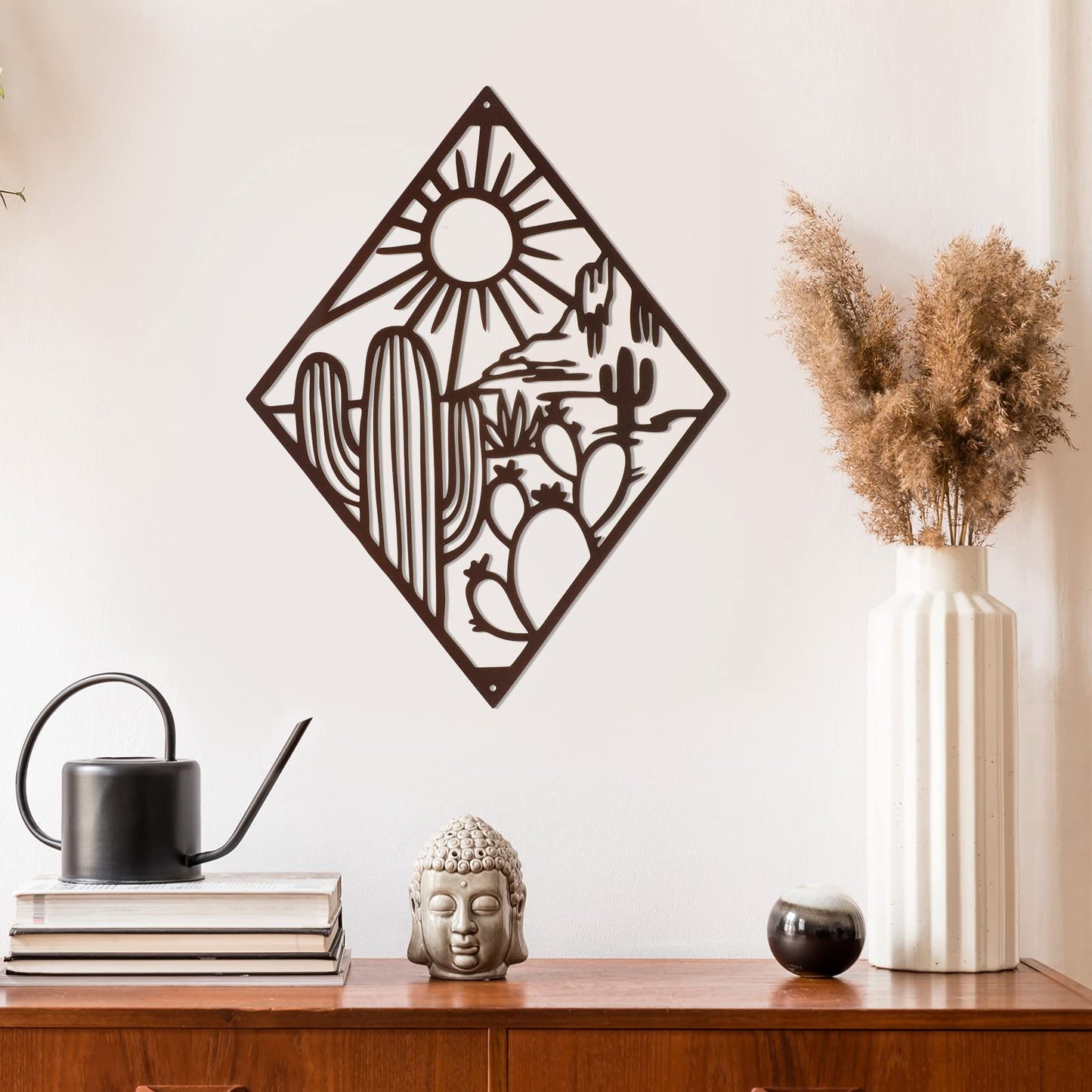Therwen Metal Cactus Wall Decor Natural Themed Metal Wall Art Plant Modern summer Cactus Decor for Office Home Living Room Bathroom Housewarming(Classic,Dark Brown)