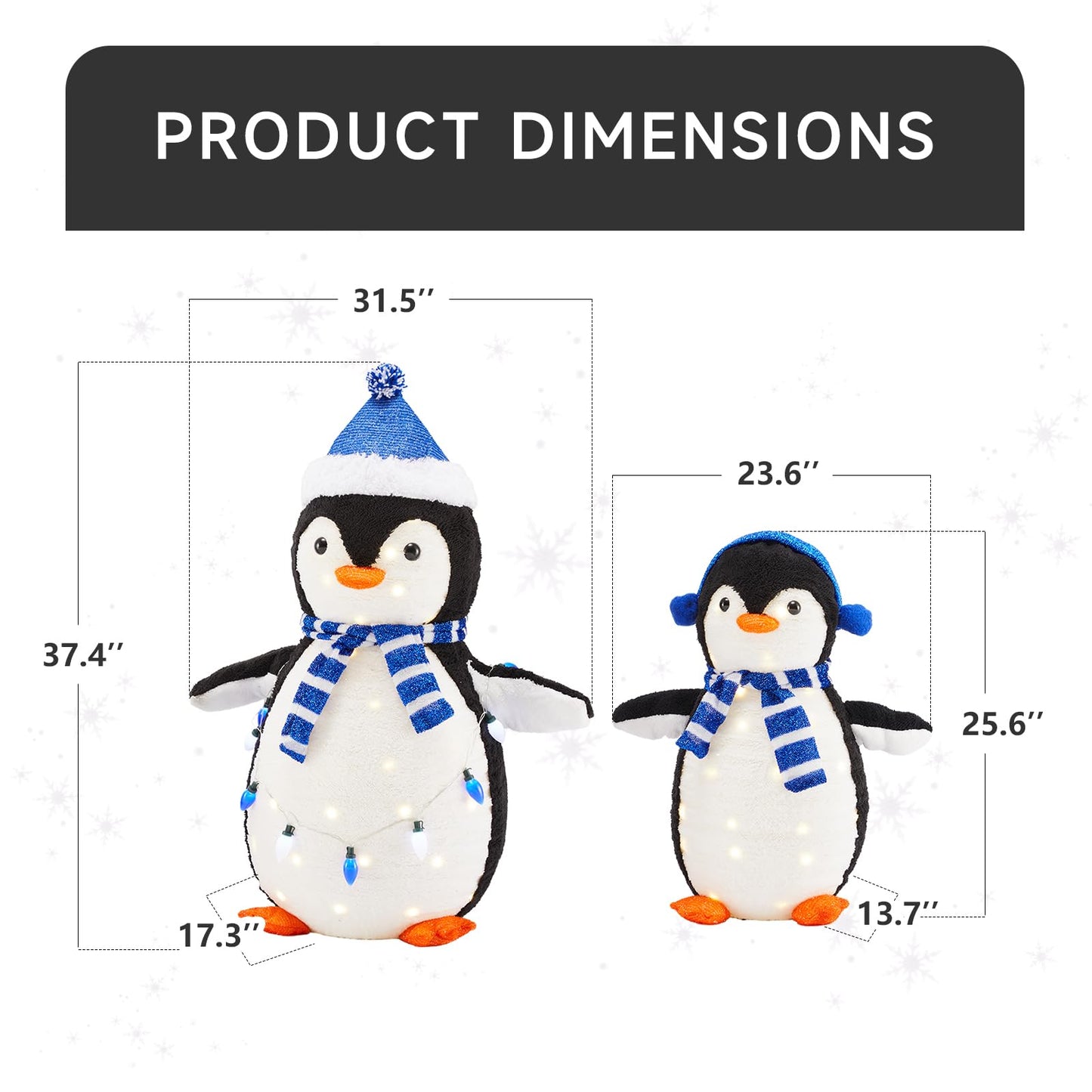 DUMOS 2-Piece Lighted Penguin Family Outdoor Christmas Decoration, Pop up Holiday Decor with 150 LED Lights for Yard, Garden, Storefront, White&Blue