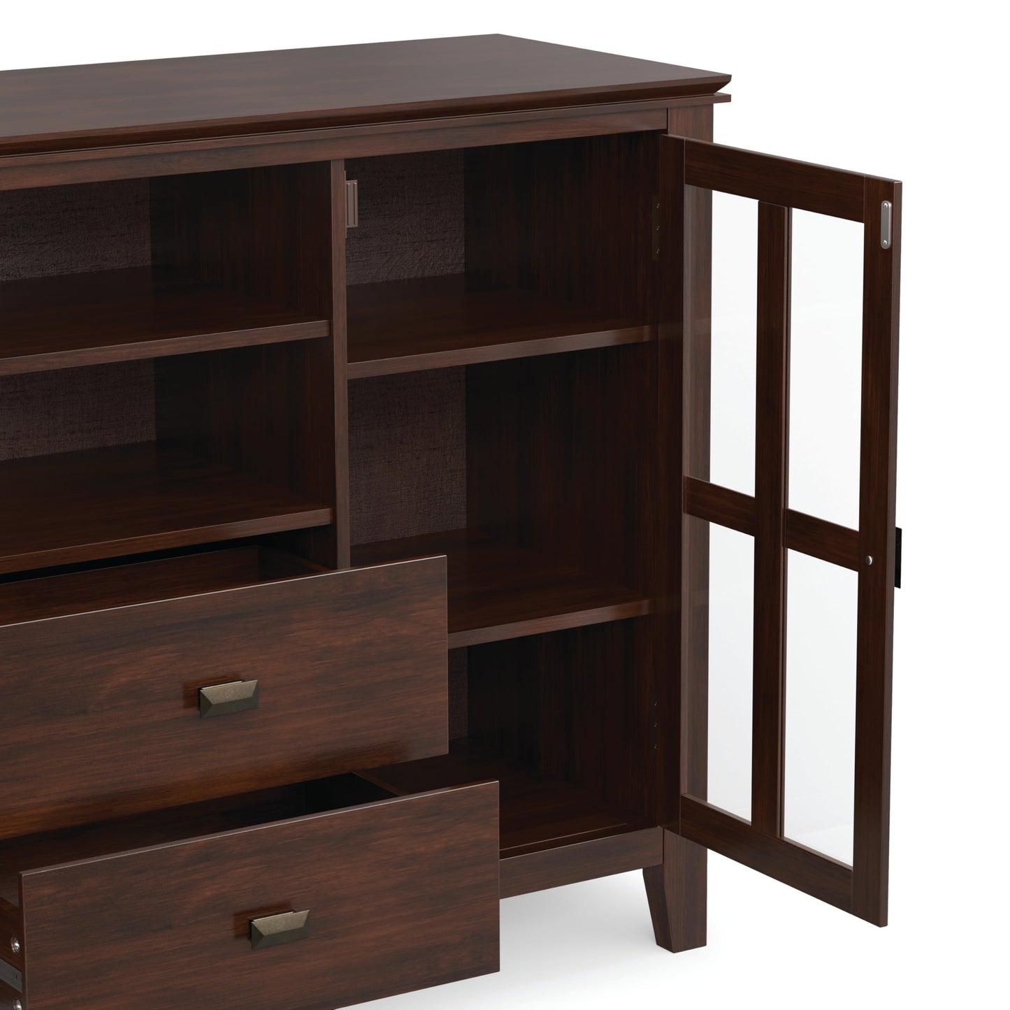SIMPLIHOME Artisan TV Stand - 53 inch Wide Solid Wood Tall Media Console in Russet Brown, Contemporary Entertainment Center for Living Room for TVs up to 60 Inches with Drawers and Cable Management