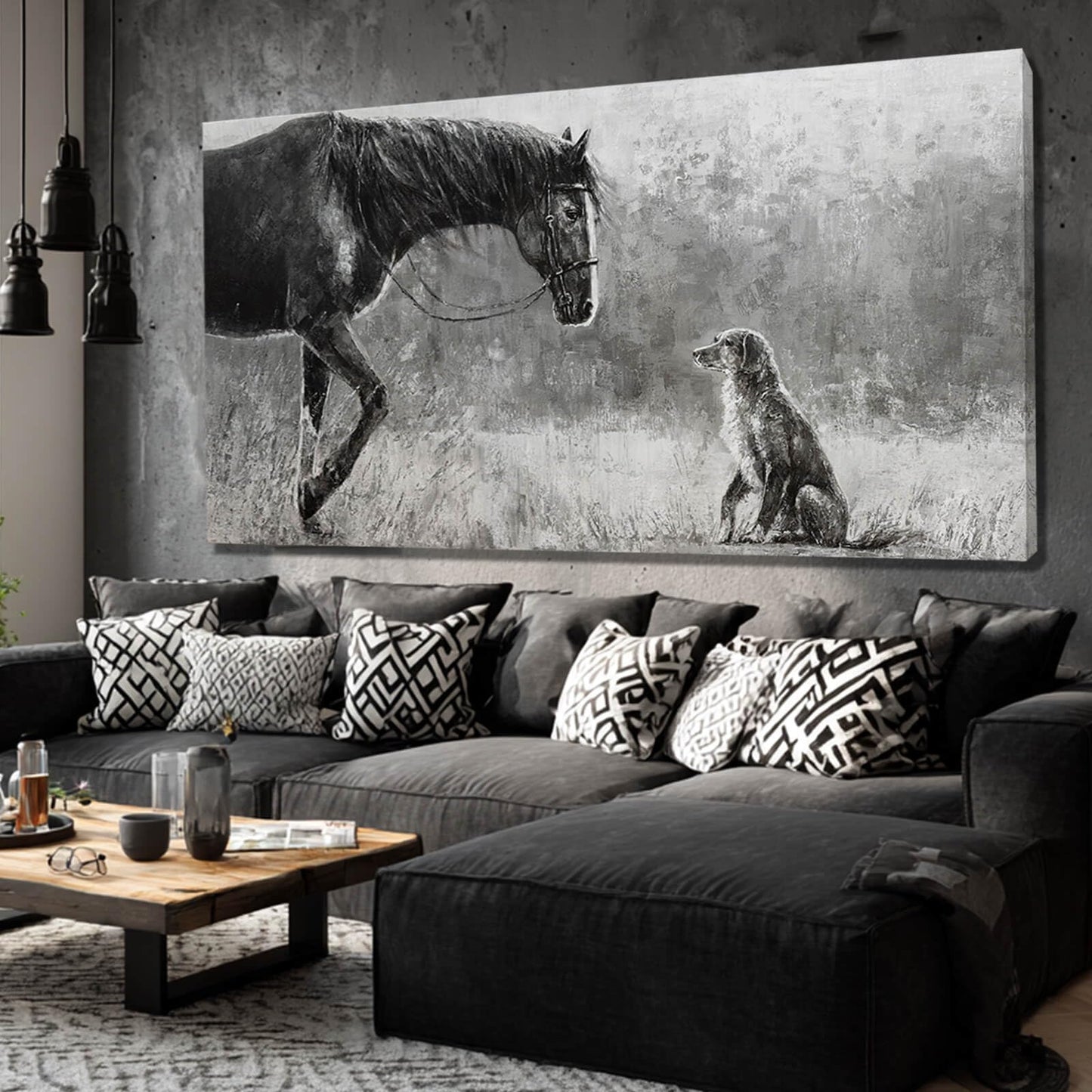Artexist Horse Canvas Wall Decor Grey Wall Picture Modern Wall Hangings Decor 29"x58" Canvas Wall Art for Bedroom Kitchen Artwork