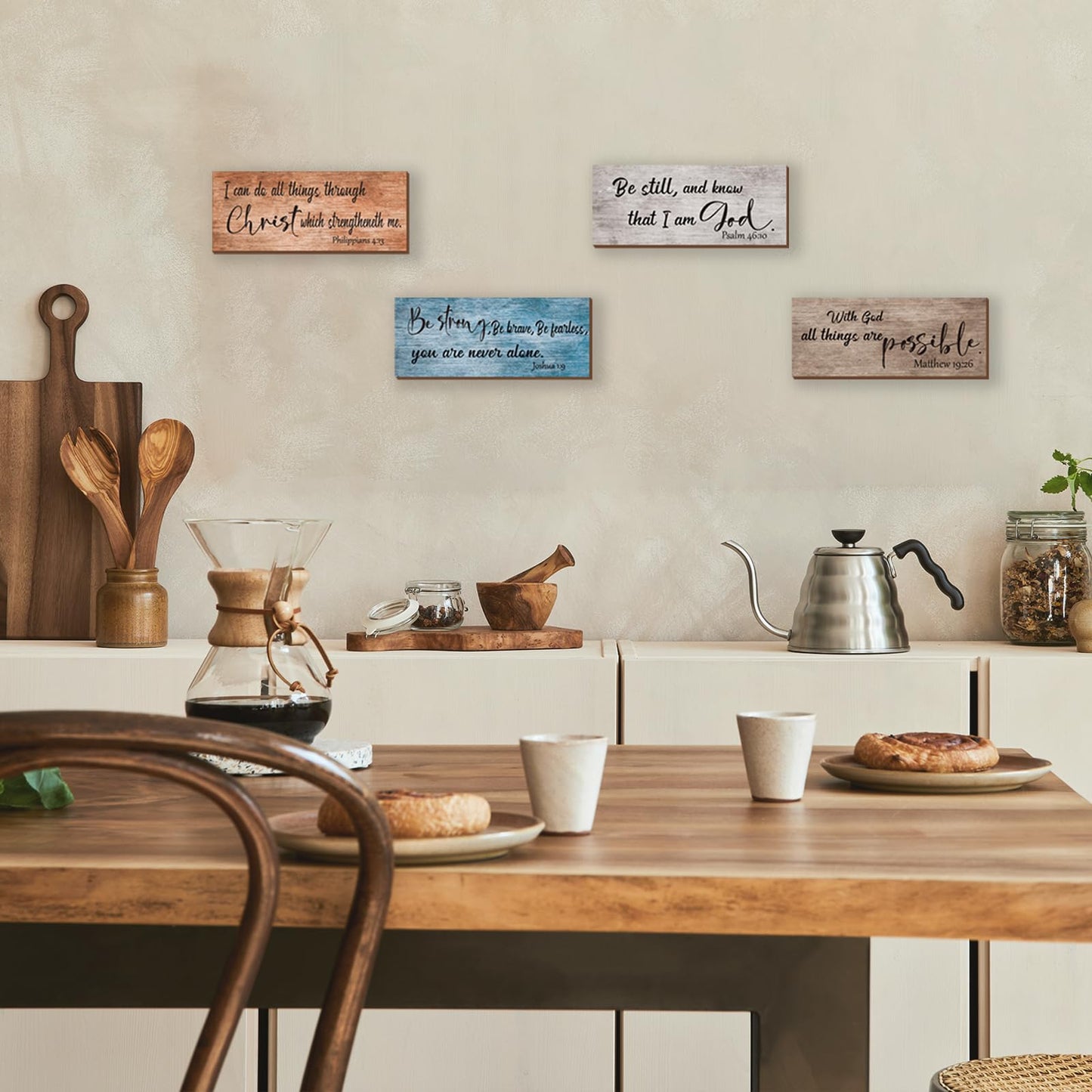 ZONWUTHY 4 Pieces Bible Verses Wall Decor Rustic Wooden Christian Signs Farmhouse Religious Decor for Home Motivational Prayer Wall Art for Living Room Office Bedroom Bathroom(Farmhouse,10x4)