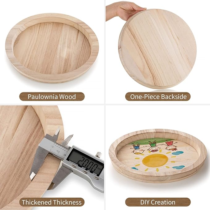 Hanobe Wood Decorative Tray：Set of 2 Round Unfinished Wooden Craft Trays DIY Ottoman Serving Tray Centerpiece Candle Holder Trays for Kitchen Countertop Crafts Art Home Decor Montessori Activity