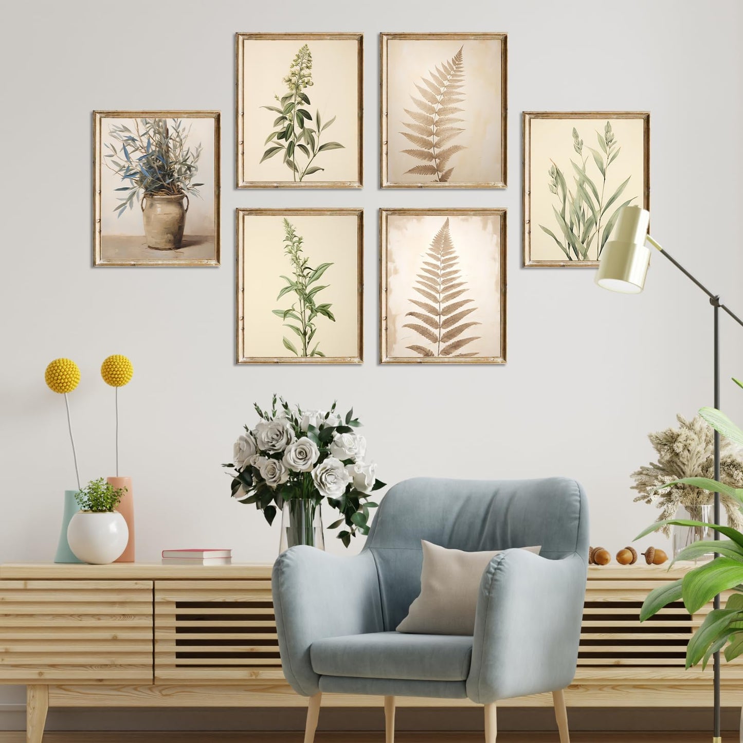 WINDVALE Botanical Wall Art Prints,Tropical Plants Leaves Prints,Rustic Neutral Floral Poster Retro Wildflower Wall Art Decor for Living Room Bedroom Bathroom Office 8x10 Unframed