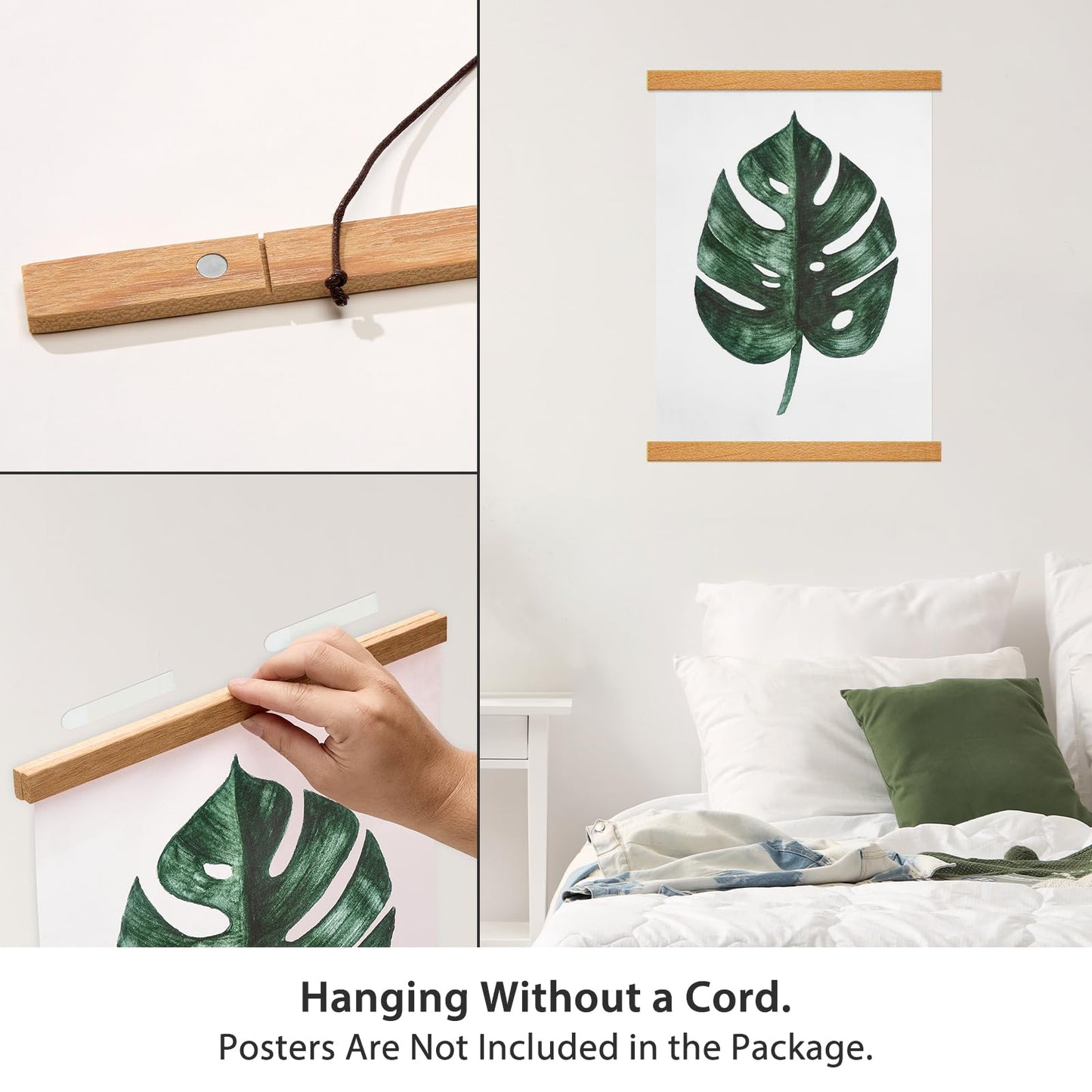 HONKKI Magnetic Poster Hanger Frame, 12 Inch, Teak Wood, Fits 12x16 12x18 12x24 Prints, N52 Magnets, Clean Wall Display for Posters, Maps, Canvas & Diamond Art