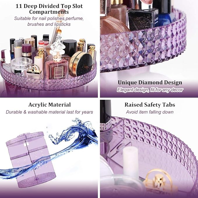 Awenia Makeup Organizer 360-Degree Rotating, Adjustable Makeup Storage, 7 Layers Large Capacity Cosmetic Storage Unit, Fits Different Types of Cosmetics and Accessories, Plus Size(Purple)