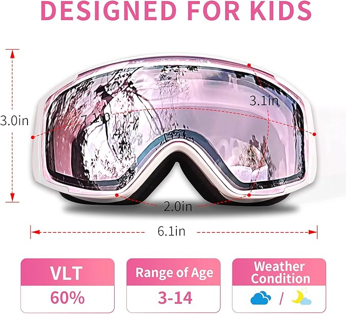 Freela Kids Ski Snowboard Goggles for Toddler(3-14) Youth Anti Fog Anti UV Goggles Girls Boys Snow Skiing Equipment
