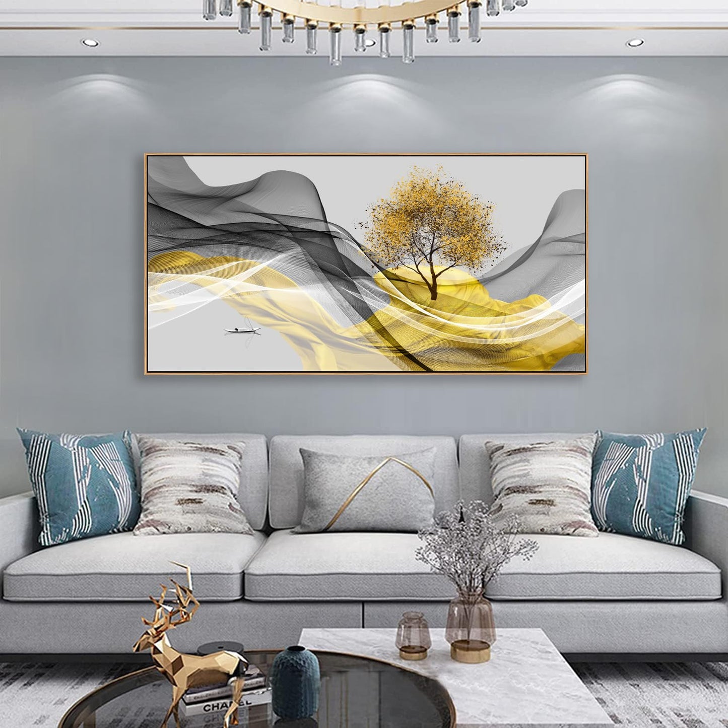 Tucai Decor Framed Wall Art Canvas Modern Light Luxury Abstract Ink Landscape Painting Artwork Waterproof Canvas Print Bedroom Home and Office Wall Art for living Room Wall Decor 24x48inch