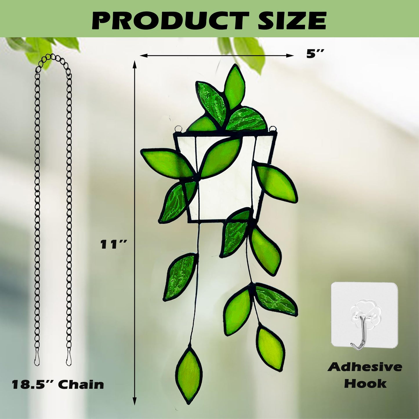 Plant Stained Glass,Stained Glass Window Hanging,Real Handmade Suncatcher,Artificial Green Plants Decor for Women Mom Grandma Plant Lovers,Sun Catcher for Home Windows