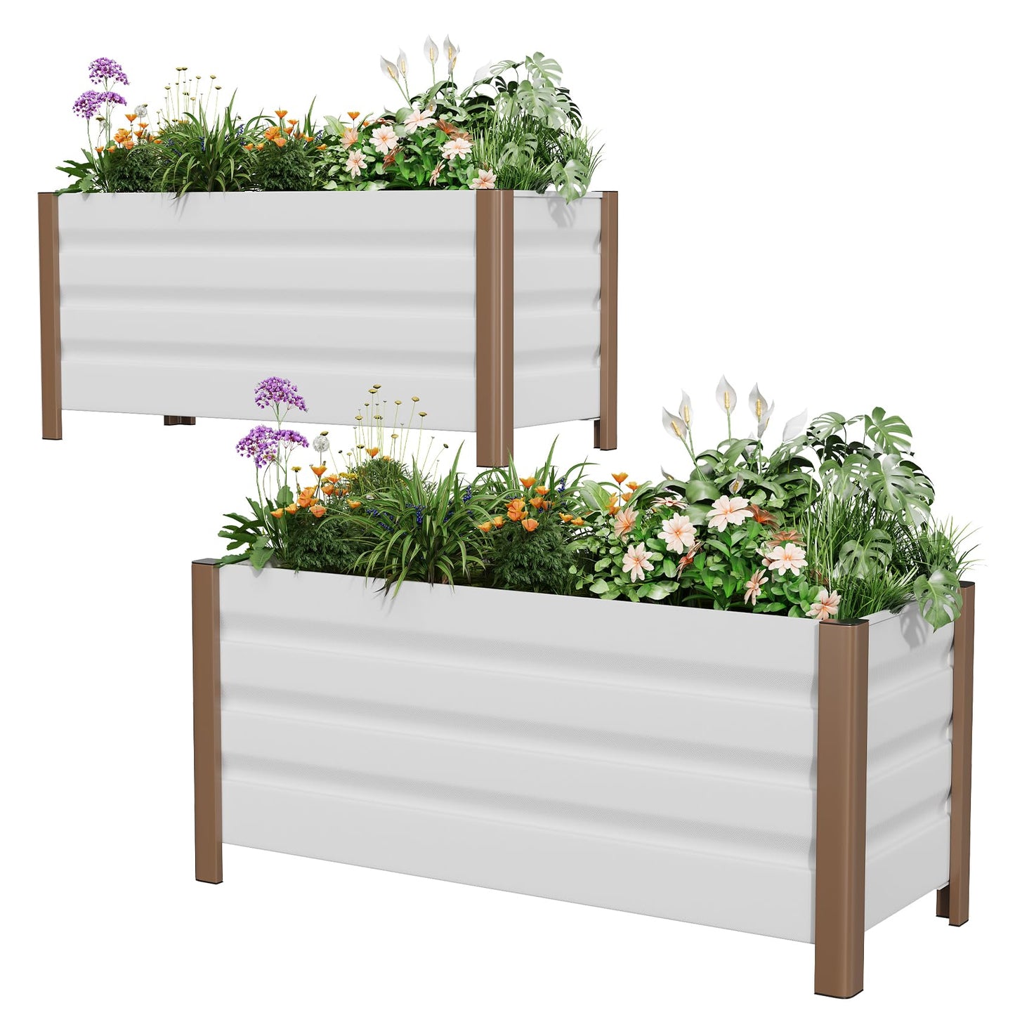 Garvee 2 Pack Large White Aluminum Planter Box 39"X16"X18", Extra Long Raised Garden Bed with Rounded Corners & Anti-Cut Safety Edging, Deep Design with Drainage Holes for Outdoor Patio & Balcony, Whi