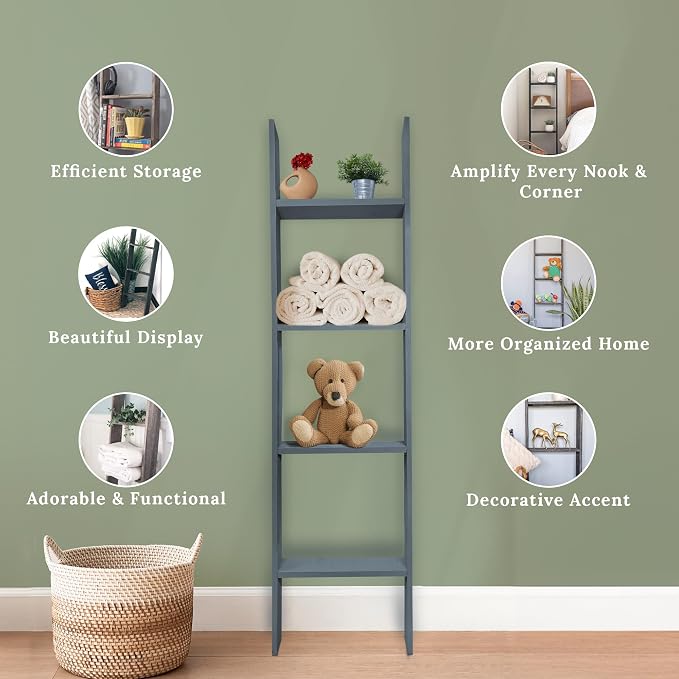 BARNWOODUSA Throw Blanket Ladder – Fully Assembled Reclaimed Wood – Rustic Decorative Ladder for Towels, Quilts, & More – Perfect Decor for Bathroom, Porch, or Living Room,4-foot Slate Blue