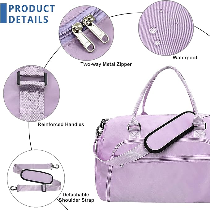 woogwin Gym Bag for Men & Women with Shoes & Wet Compartment Waterproof Duffle Bag for Travel Sports Workout Overnight Weekender(21",Purple)