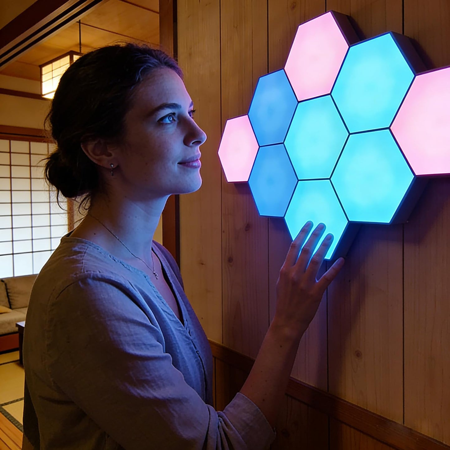 Remote control and touch control hexagon panels for gaming room setups and kids play lamps night lights with LED light sources mainy used in door for home decoration and holiday decoration lights (9)