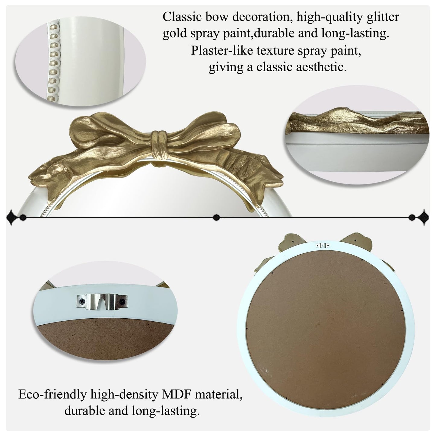 inoseen Antique Bow Round 26x26 inch Wall Mirror, White and Gold Bow Frame Circle Mirror for Wall Decor for Bathroom Sink, Living Room, Hallway & Bedroom