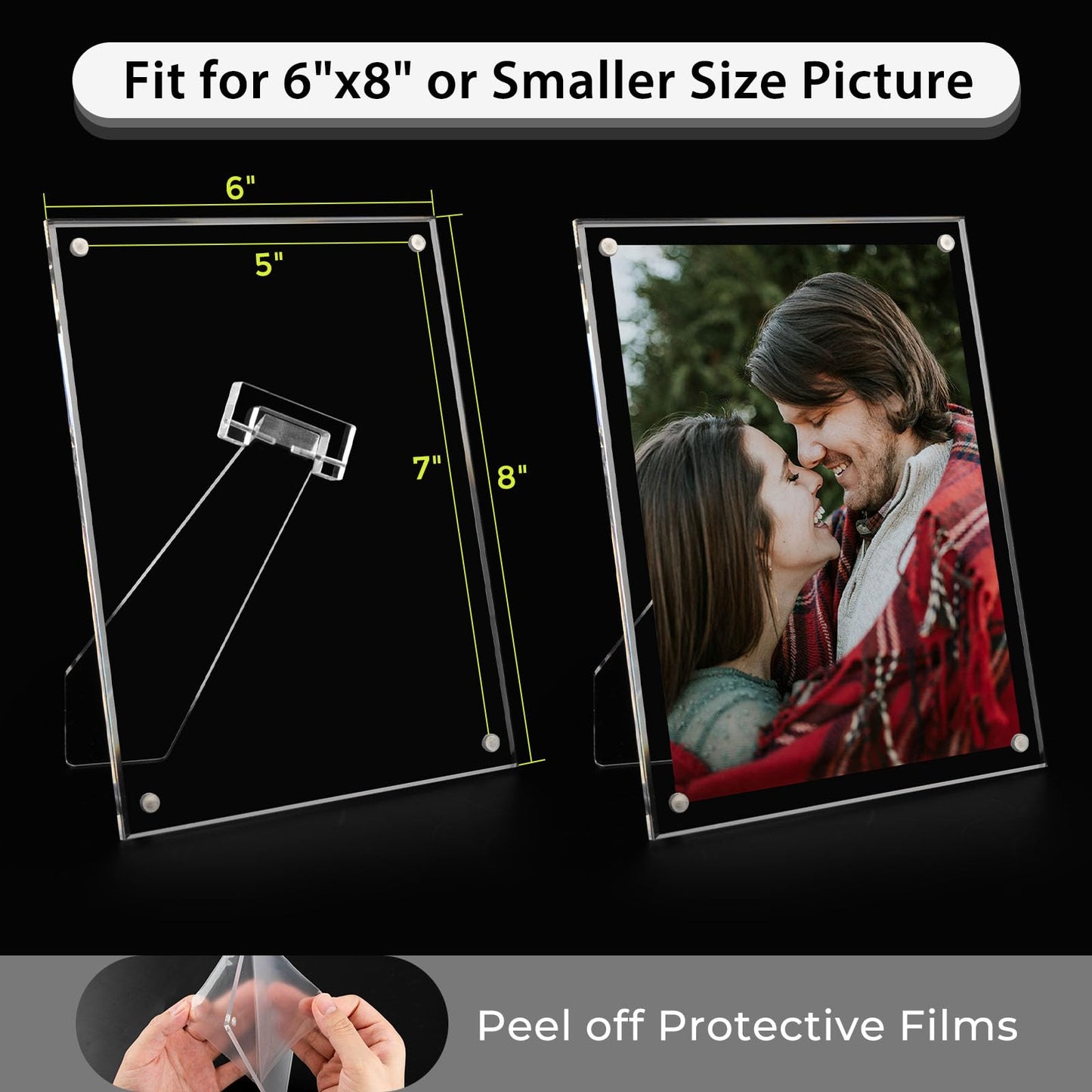 3 Pack 6x8 Acrylic Picture Frames With Stand, Floating Effect Size: 5x7 or Smaller, Frameless Frame With Strong Magnets, for Wedding Sign Reception, Decoration, Photos and Art Display