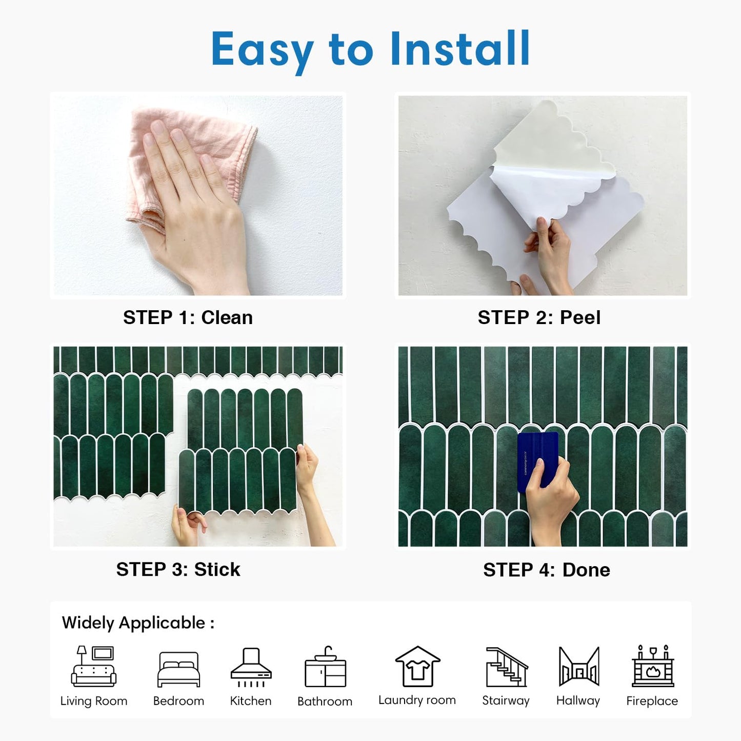 COMSTICKC Matte Dark Green Peel and Stick Tiles, 3D Wall Stickers, 10 Sheets, Ultra-Light Thin PVC Wall Panels 3D Fish Scale Stick on Tile Sticker Backsplash Kitchen Bathroom, 12"X12"