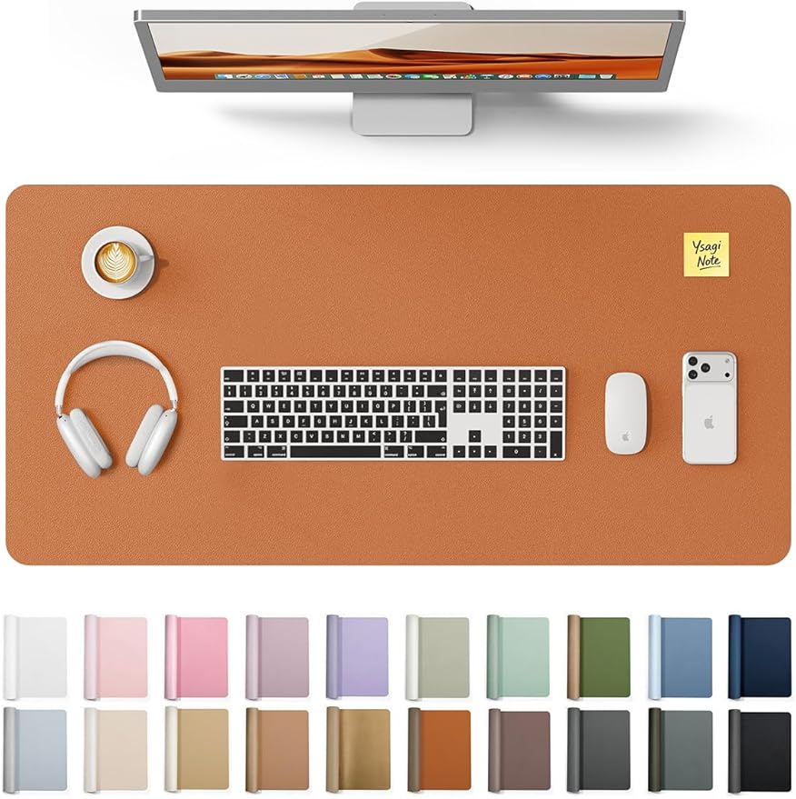 YSAGi Leather Desk Pad Protector, Office Desk Mat, Large Mouse Pad, Non-Slip PU Leather Desk Blotter, Laptop Desk Pad, Waterproof Desk Writing Pad for Office and Home (Brown, 31.5" x 15.8")