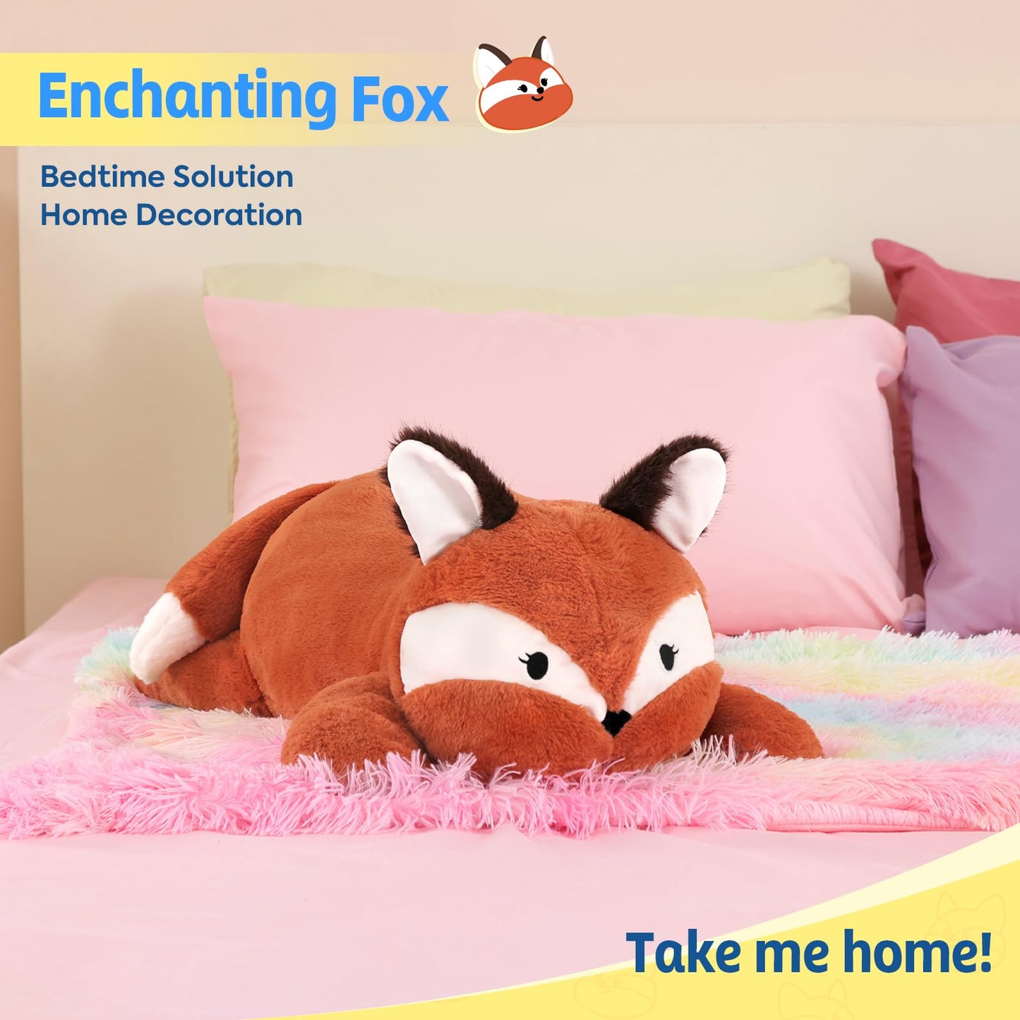 PEACH CAT 25.6 inch 5 lbs Fox Weighted Stuffed Animals Large Weighted Plush Soft Plushies Toys Body Pillow Gifts for Kids Adults