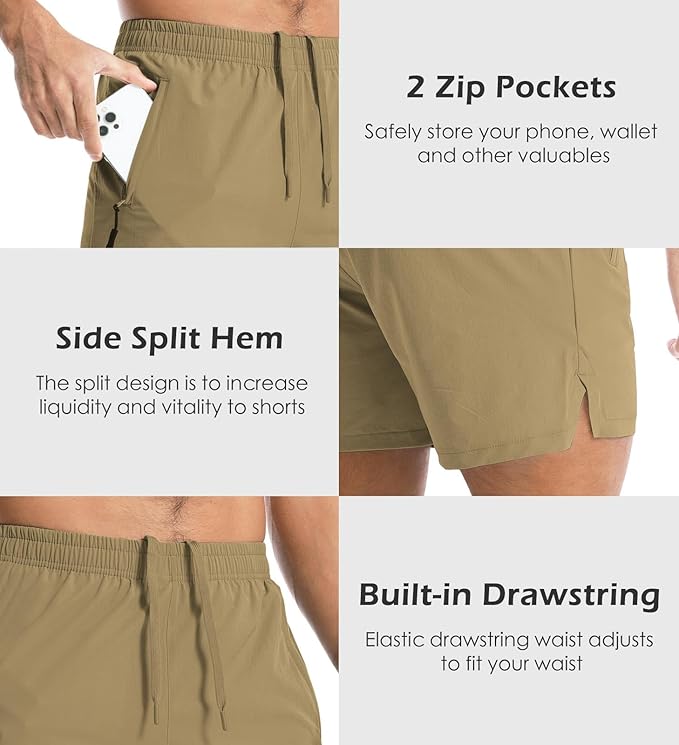 Aolesy Men's Gym Shorts Linerless & Liner - 5" Quick Dry Workout Running Shorts with Zip Pockets Sports Athletic Shorts