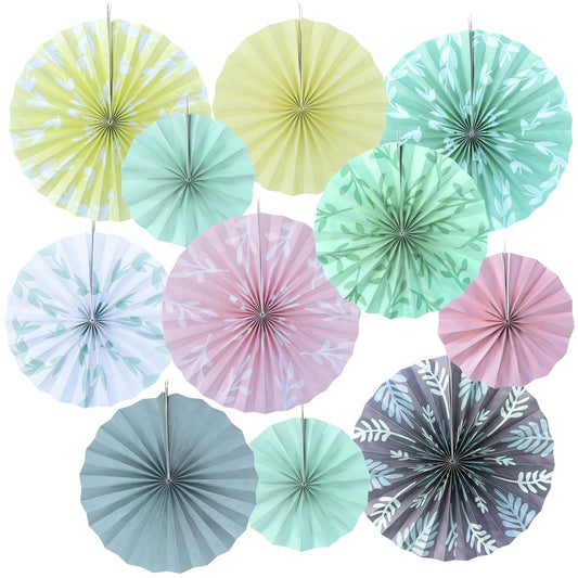 11 Pcs Sage Green Paper Fans, Boho Hanging Ceiling Wall Fan Decor for Tea Party Garden Wedding Birthday Vintage Decorations
