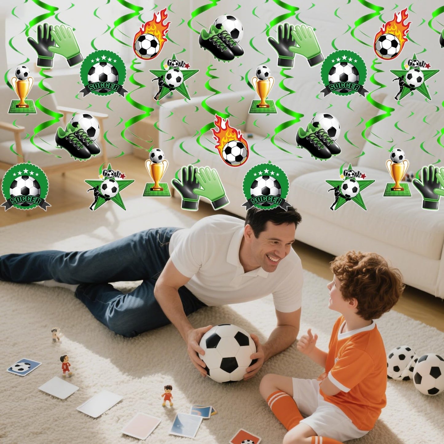 24Pcs Oiuyamn Soccer Party Decoration, Sports Theme Hanging Ceiling Spirals, Soccer Hanging Swirls Decor, Football Theme Birthday Party Supplies for Boys