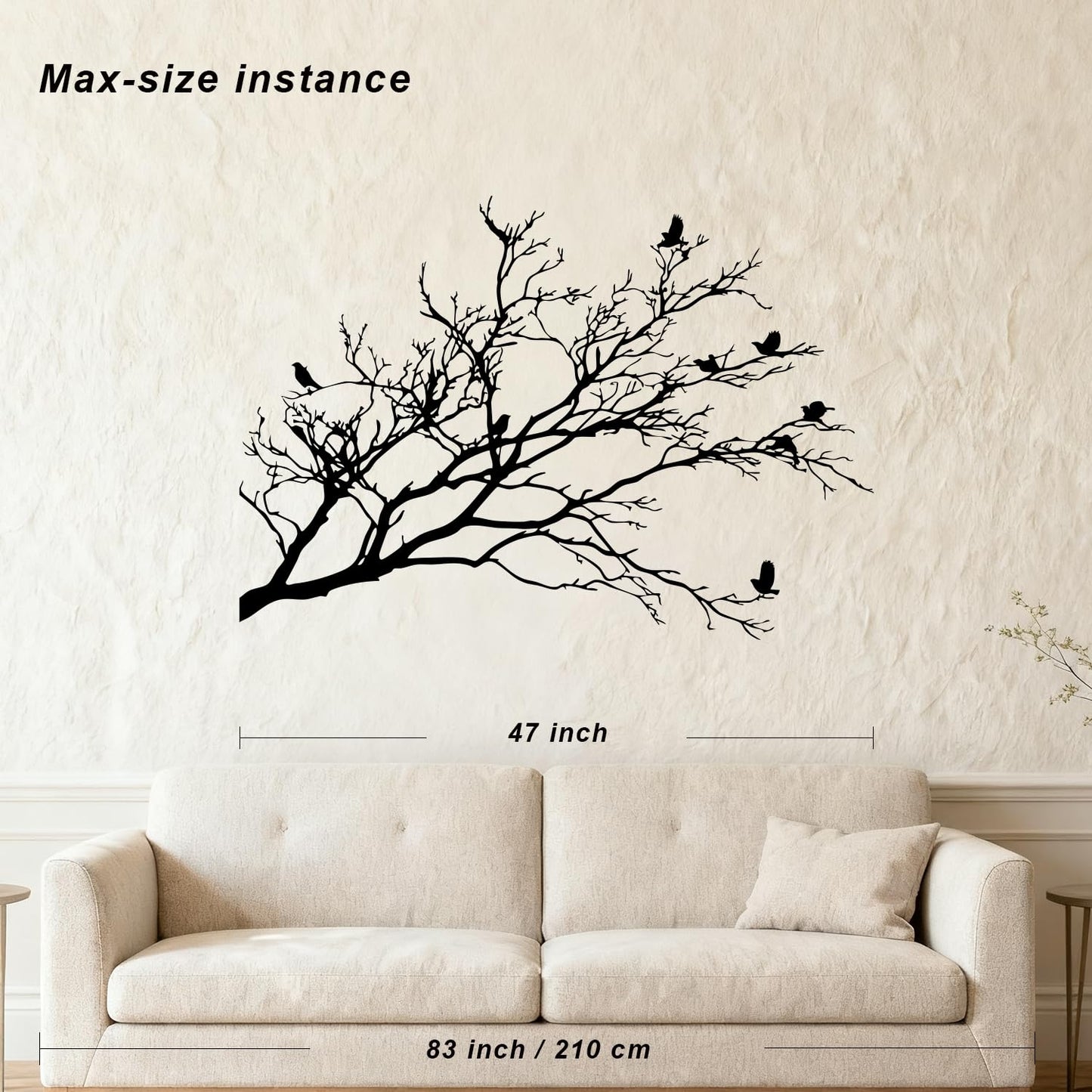 XXQ Branch and Birds Metal Wall Art – Flying Birds on Tree Branch Silhouette, Black & White Finishes, Nature Inspired Wall Decor for Living Room, Bedroom, or Hallway (White, 31" x 22" / 80 x 56 cm)