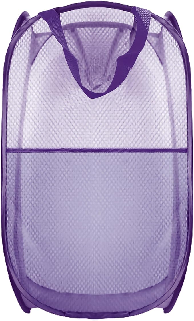 Collapsible Pop Up Laundry Hamper, Extra Large Mesh Foldable Laundry Basket, 28" x 16" x 16"(Purple)