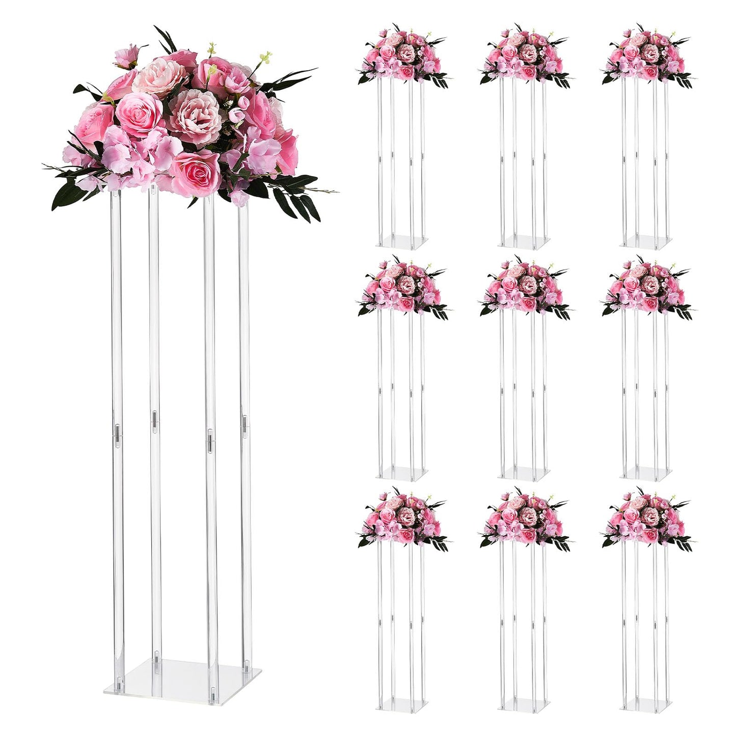VEVOR Wedding Flower Stand, 10PCS 31.5-inch Column Flower Stand, Floral Stands with Acrylic Laminate, Cylindrical Cubic Floral Display Rack for Wedding, Party, Birthday, Home, Centerpiece Stands
