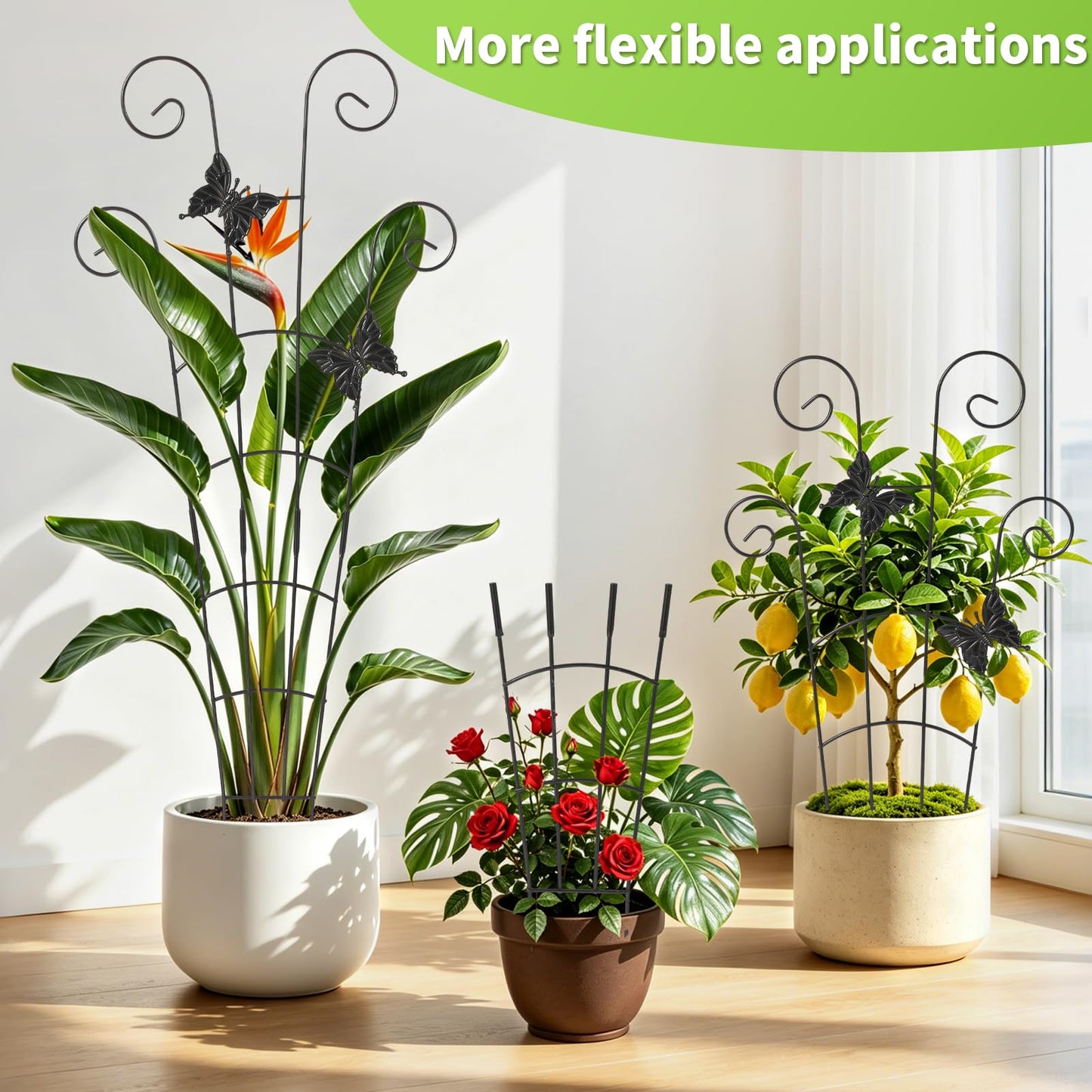 ATZLQON 2 Pack 30 Inch Metal Plant Trellis for Indoor Outdoor Climbing Plants, Easy Assembly with Adjustable Height, Unique Design for Monstera Pothos Hoya, Small Garden Trellis for Pots