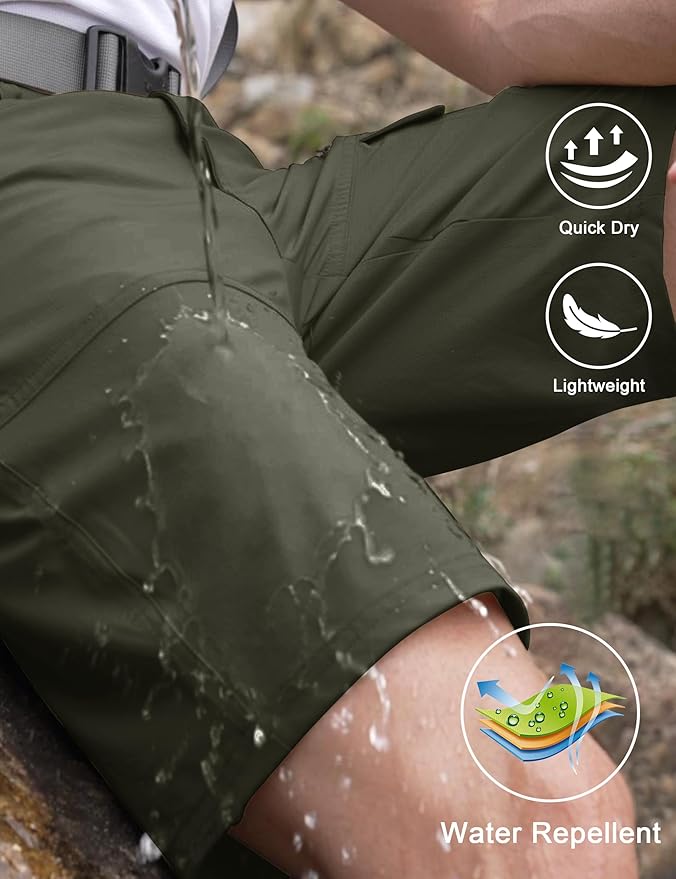 CRYSULLY Men's Hiking Cargo Shorts Outdoor Summer Lightweight Quick Dry Work Casual Shorts with 5 Zipper Pockets
