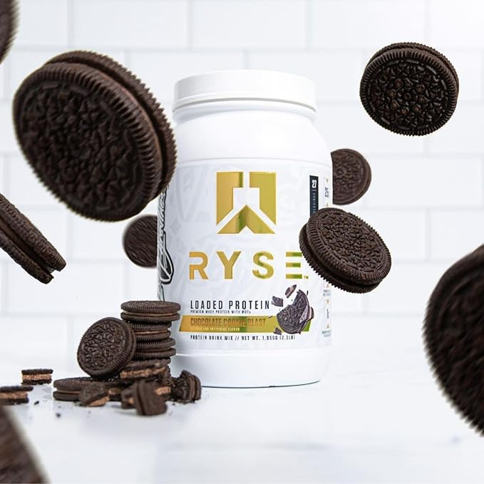 RYSE Loaded Protein Powder - Chocolate Cookie Blast - 25g Whey Protein Isolate & Concentrate with Prebiotic Fiber & MCTs - Low Carb, Low Sugar, Digestive-Friendly - 54 Servings / 4 lb Tub