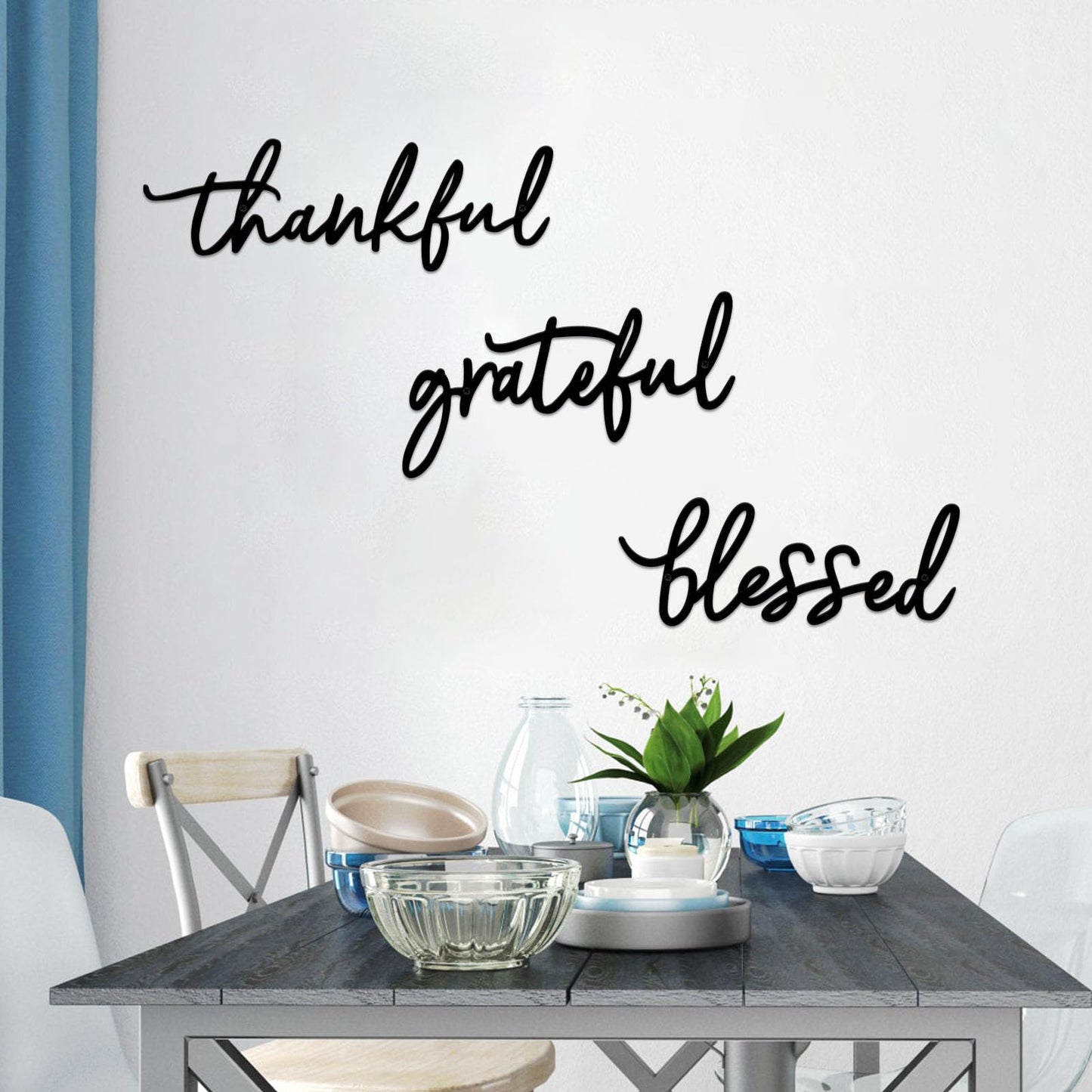 ESTART Thankful Grateful Blessed Letter Sign Metal Wall Decor, 3 Piece Black Letters Wall Art for Bathroom Bedroom Metal Words Wall Decor for Home Decor