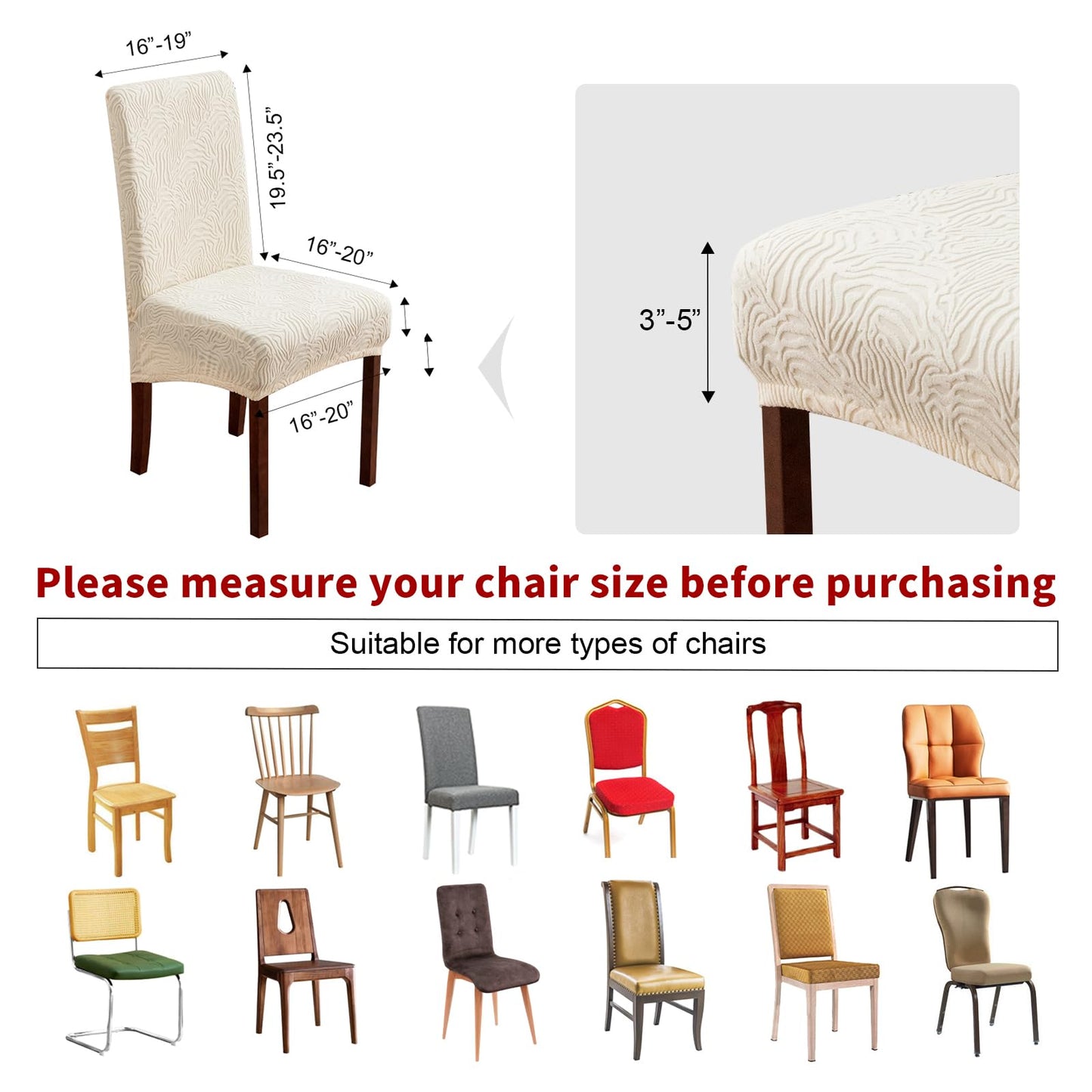 YUEANG Dining Chair Covers, Chair Covers for Dining Room Stretch Parsons Chair Slipcover, for Dining Room Kitchen Chair Protector Cover, Removable, Washable (Beige, 6 Pack)