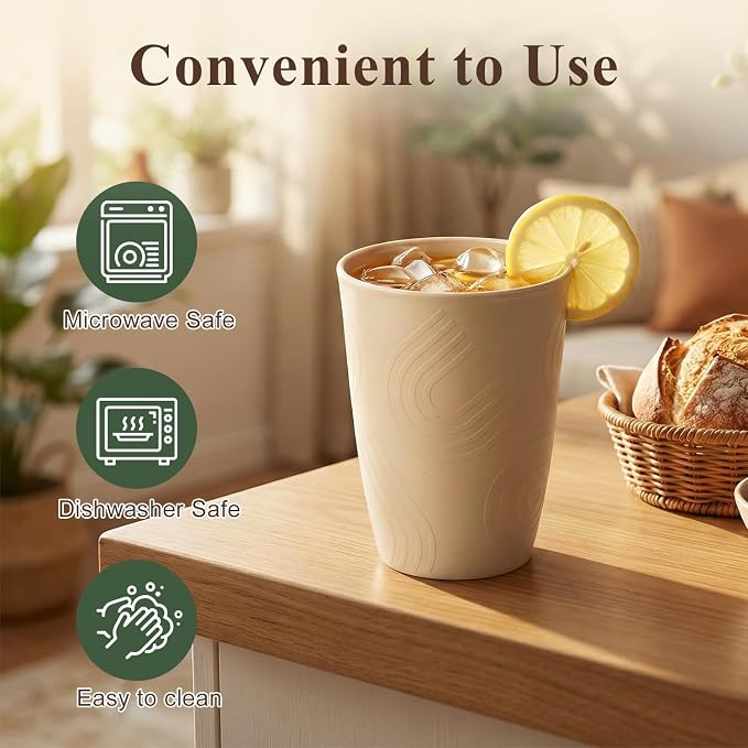 12oz Wheat Straw Cups Set of 6, Alternatives to Plastic Cups Reusable, Unbreakable Drinking Glasses, Microwave & Dishwasher Safe Drinking Cup, Small Water Cup for Kitchen, Party (Multicolor)