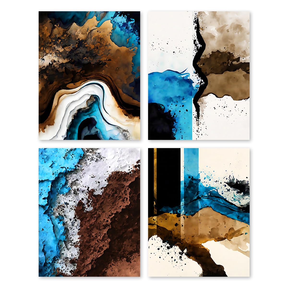 QPOKLAF Abstract Canvas Wall Art for Living Room, Brown Blue Art Posters Living Room Modern Art Decorations Set of 4 (8x10 Inch, Unframed)