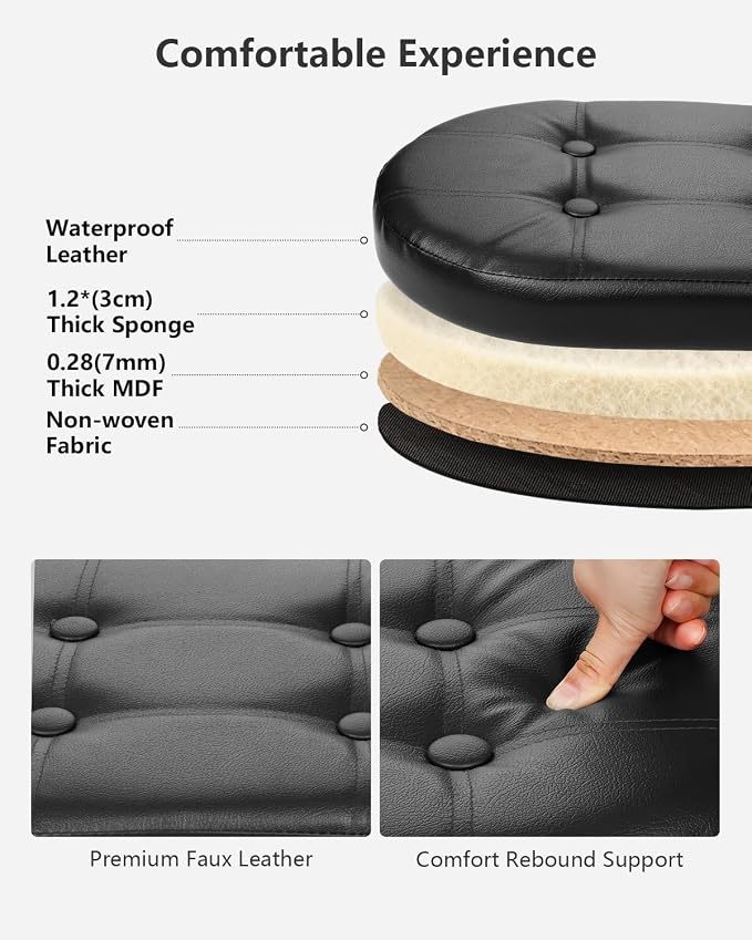 AmasSmile Footrest Ottoman Bench with Storage,34Inch Footstool, Coffee Table, Padded Seat, Storage Chest,Blanket Store with Flipping Lid for Livingroom and Bedroom (Black(Leather))