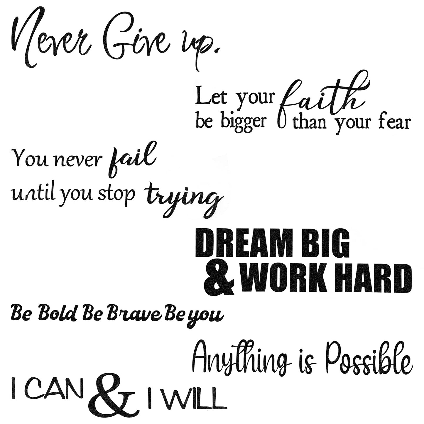 Zonon 5 Sheets Vinyl Wall Decals Peel and Stick Inspirational Quotes Decals Motivational Wall Stickers for Mirror Bedroom Living Room Office Bathroom(Never Give up)