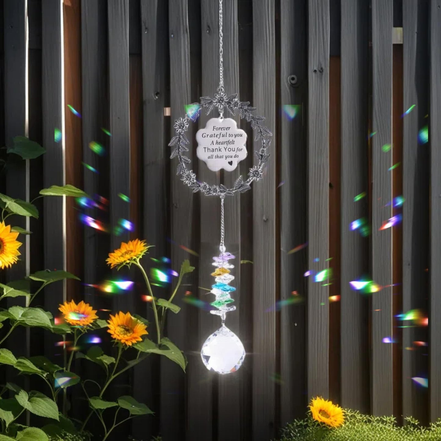Hanging Crystal Sun Catcher, Thank You Gifts for Women, Sun Catcher Gift with Engraved Thank You Message for Window Rainbow Maker, Gratitude Gifts for Teachers, Friend, Family, Thanksgiving