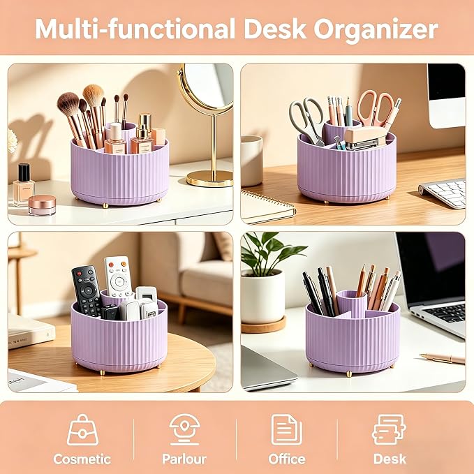 Makeup Brush Holder, Makeup Brush Organizer Countertop, Skincare Makeup Cosmetic Perfume Organizer Storage Box Case for Vanity Bathroom Countertop(Purple)