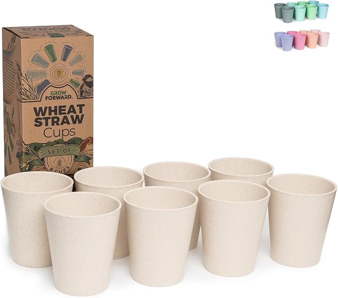Grow Forward Premium Plastic Kids Cups - 13 oz Unbreakable Wheat Straw Cups for Kids - Non Toxic BPA Free Drinking Glasses for Water, Smoothie - Small Dishwasher Safe Kitchen Tumblers - Sahara