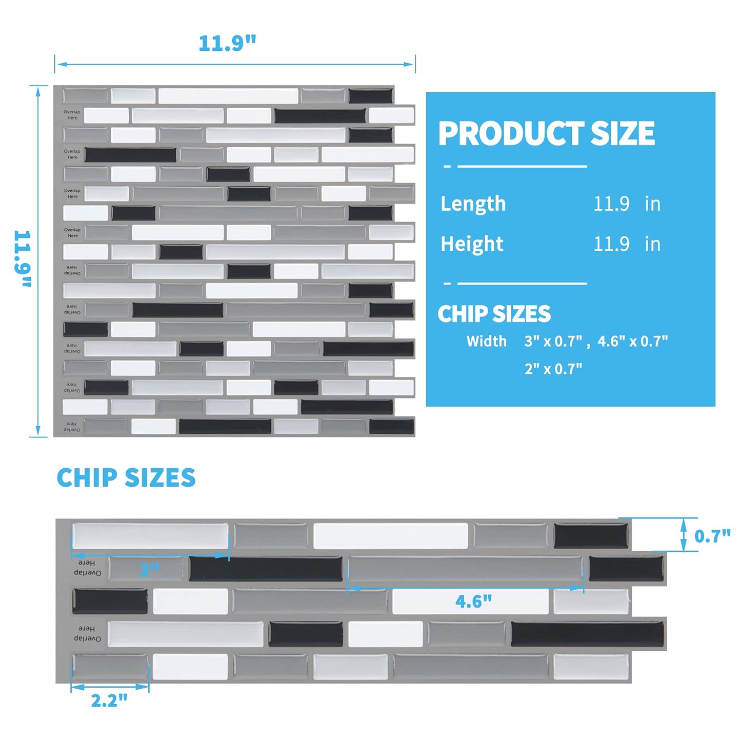 Art3d 12" x 12" Peel and Stick Tile Kitchen Backsplash Sticker Gray Brick (6 Tiles)