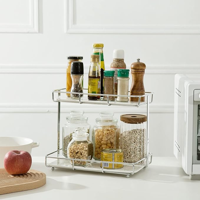 Bathroom Organizer Countertop Perfume Organizer Makeup Organizer Cosmetics Storage Display Rack Vanity Tray Dresser Stainless Steel Gold Shelf White Marble Ceramic Tray (2 Tier L-Sliver) | Perfume Organizer