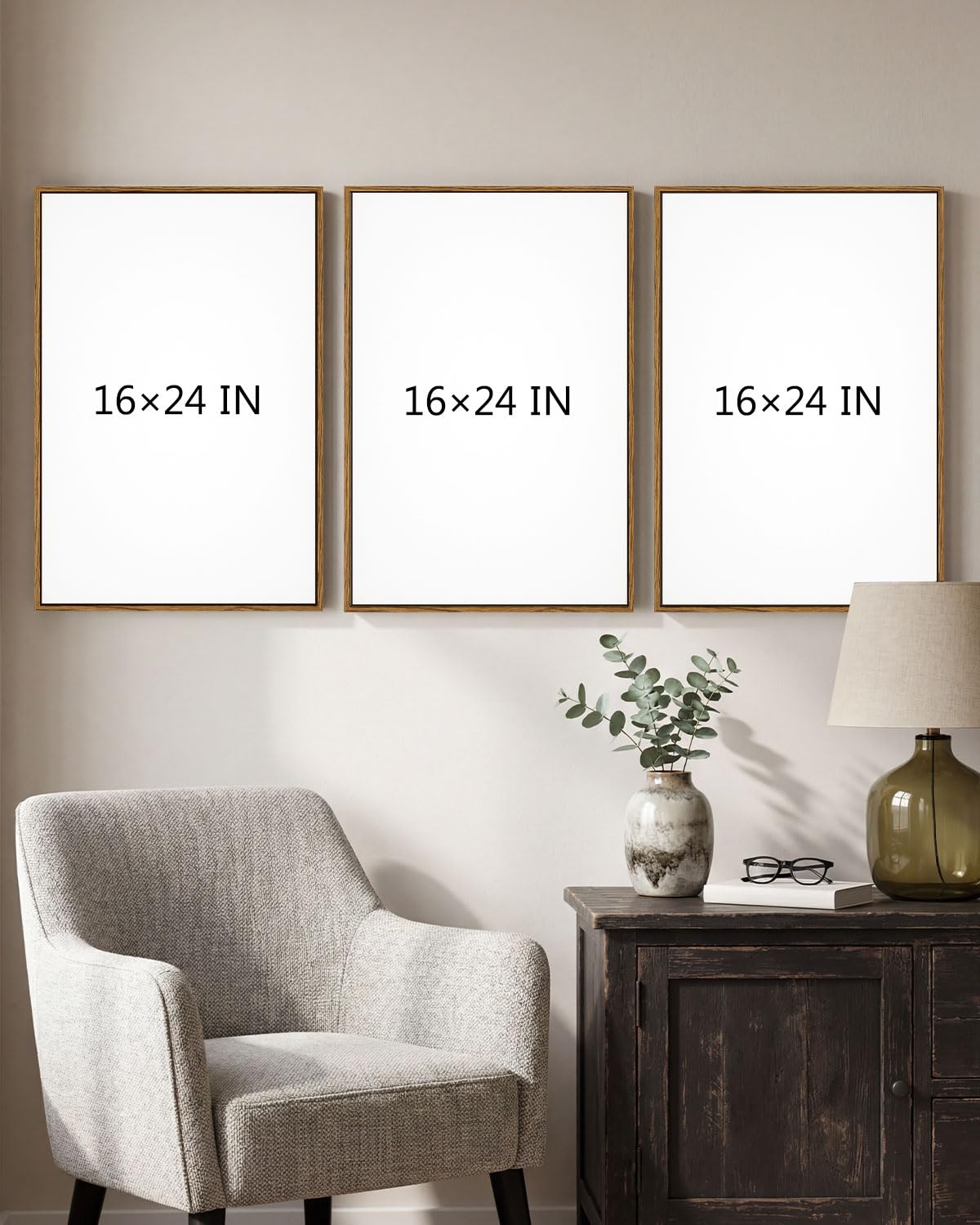 Modern Abstract Wall Art Set of 3 Black Gold Neutral Triptych Canvas Painting, Textured Hand Applied Paint Contemporary Framed Artwork 16x24, Minimalist Gallery Living Room Bedroom Office Decor