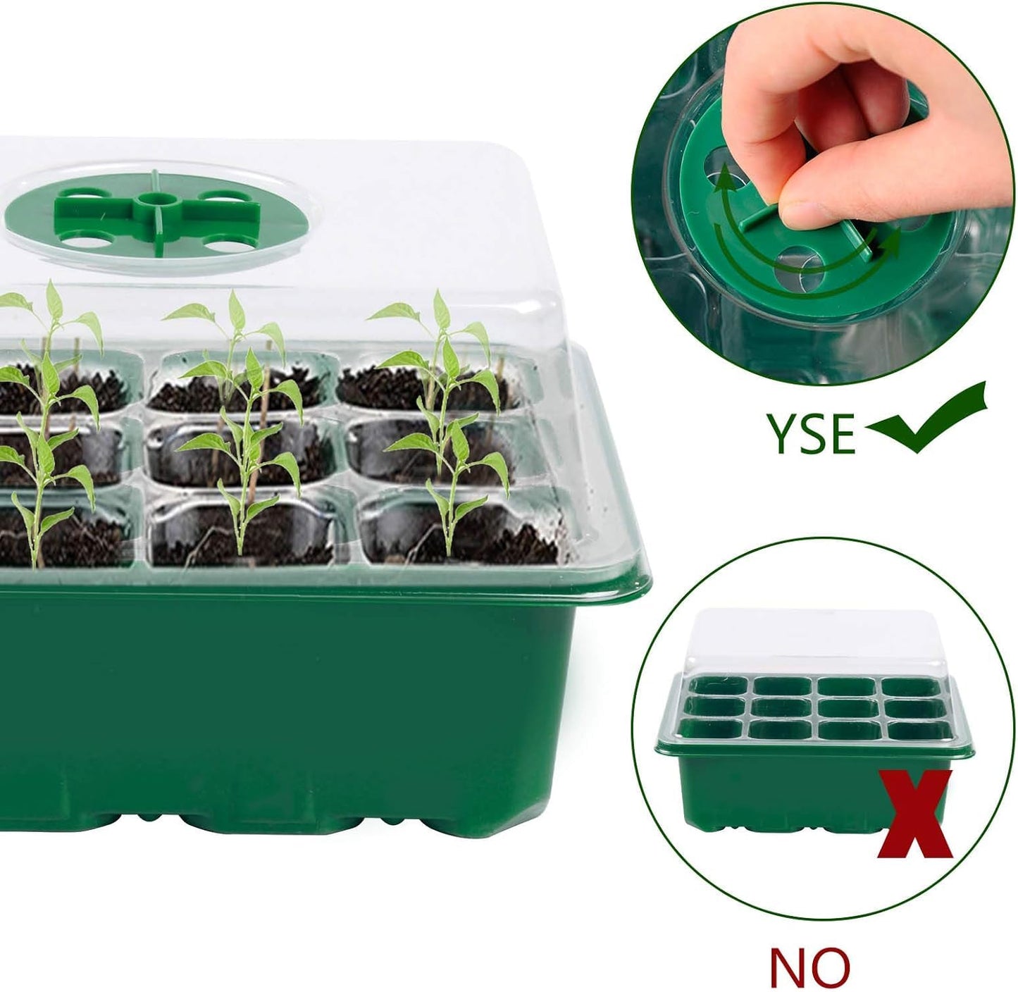 Hdeoops Seed Starter Tray, 12 Set Seedling Kits with Adjustable Humidity Dome, Plant Starter Kit for Seeds Growing Starting (12 Cells per Tray)