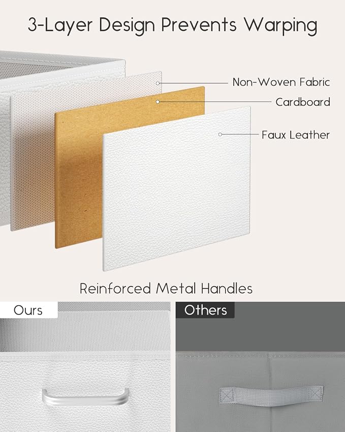 Homsorout Stackable Storage Drawers - 2 Tier Closet Organizer with Metal Handles and Metal Frame, Fabric Dresser with Collapsible Bins for Bedroom, Dorm, Office, White, 2 Pack